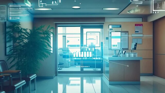 Waiting room experience with digital displays and modern design offering comfort and convenience for patients and visitors