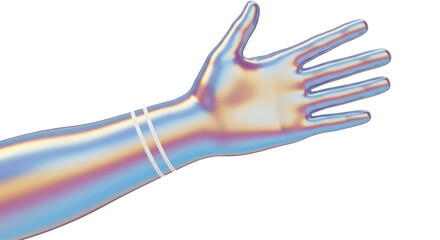 Isolated Iridescent Arm and Hand Reaching with Subtle Highlights