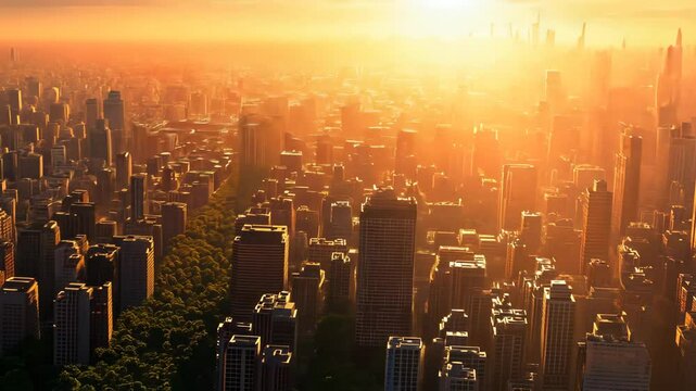 View of a megacity at sunset revealing struggles with overcrowding and urban development challenges