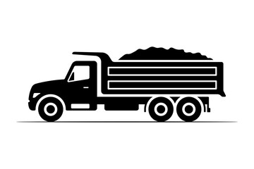 Dump truck icon. Black silhouette. Side view. Vector simple flat graphic illustration. Isolated object on white background. Isolate.