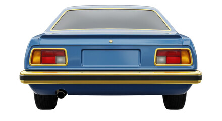 Isolated Classic Blue Sports Car with Gold Trim Rear View