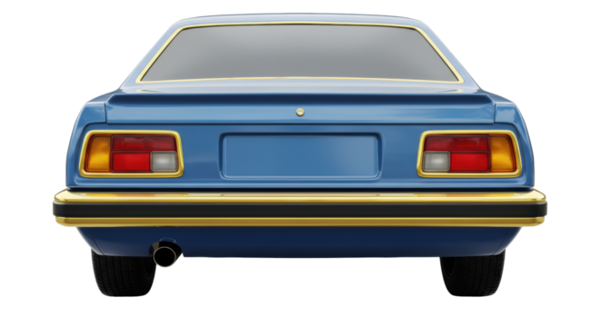 Isolated Classic Blue Sports Car with Gold Trim Rear View