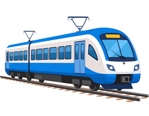 Fototapeta premium Modern Blue and White Electric Train on Tracks
