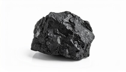 Obraz premium Rough Black Coal Lump Isolated on White Background Energy Resource