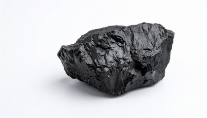 Obraz premium Rough Black Coal Lump Isolated on White Background Energy Resource