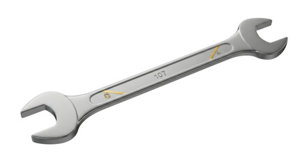 Isolated Silver Open End Wrench with Metric Measurement