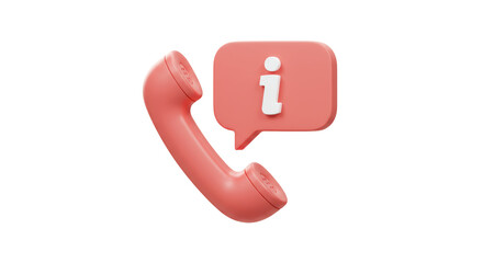Isolated Pink Telephone Receiver with Information Icon