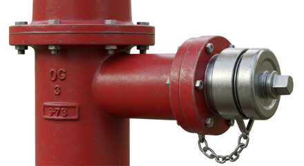 Isolated Red Fire Hydrant with Metal Chain
