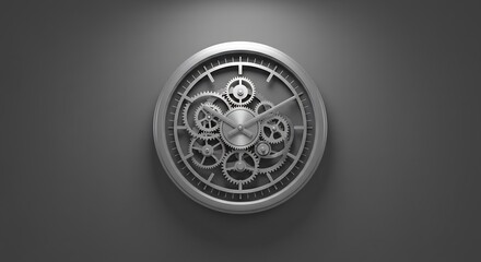 Clock Mechanism with Gears Turning on Dark Background