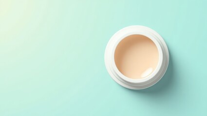 Rubber Base Gel. Soothing Cream Jar. Isolated background, copyspace.. Calming soothing cream jar sits atop serene blue background evoking feelings of relaxation and tranquility always.