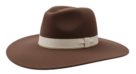 Isolated Wide Brim Fedora Hat with Ribbon