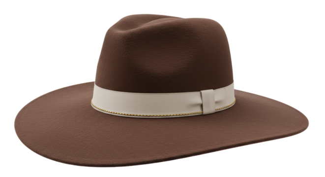 Isolated Wide Brim Fedora Hat with Ribbon