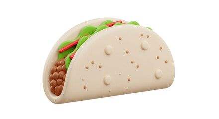 Isolated Cartoon Taco with Meat Lettuce and Tomatoes