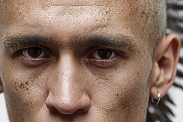 Obraz premium Close-up of determined gaze on Asian male face, embodying resilience, strength, introspective journey; Lunar New Year, Taiko drumming