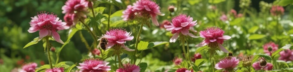 Busy bee collecting pollen from vibrant raspberry blossoms in lush green garden , wildlife, vibrant, leaf