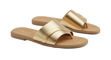 Isolated Pair of Gold Slides with Beige Insole