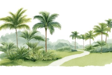 Obraz premium Serene palms sway along a meandering path, evoking whispers of Aloha spirit and Tet celebration, tropical tranquility