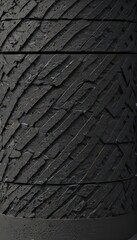 Wicker pattern concrete pot, weathered black asphalt, natural light, simple, organic, aged,  natural,  asphalt