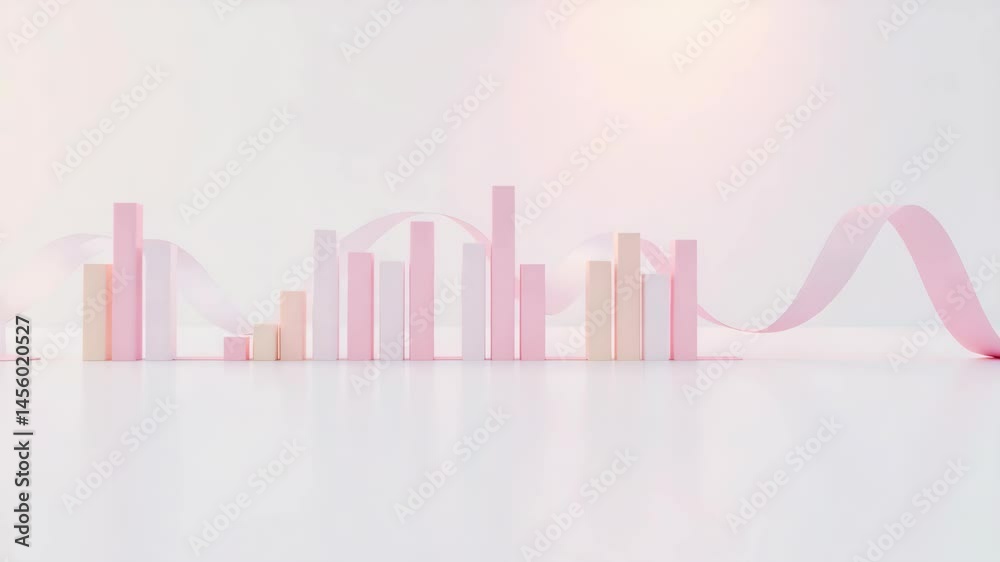 Poster minimalist pastel 3d bar graph and line chart on a plain white background create a clean data visual