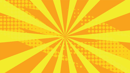 yellow cartoon background with abstract sunburst and graphic dots pattern design