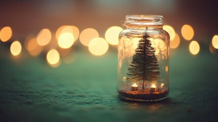 Enchanting Christmas in a Jar Elegant Holiday Tree Decoration, Festive Close-Up for New Year's Cheer