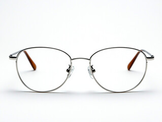 Fototapeta premium Pair of eyeglasses with thin metal frame, isolated on white background, crisp shadows.