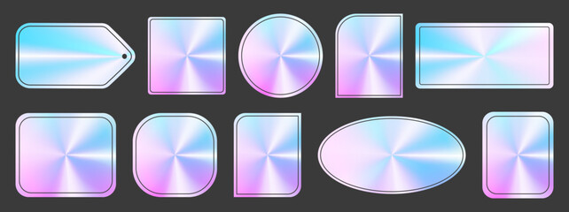 Holographic Labels set. Empty Stickers with Holographic effect. Shiny halograms with Copy space. Isolated Vector template