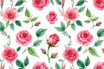 Delicate watercolor rosebuds & leaves, repeat pattern, artwork, texture