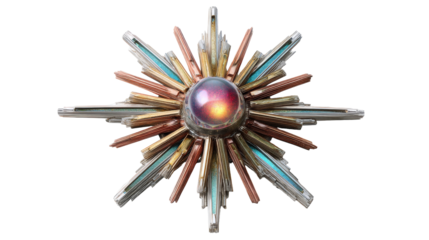 A stunning decorative sunburst with colorful accents and gems. transparent background