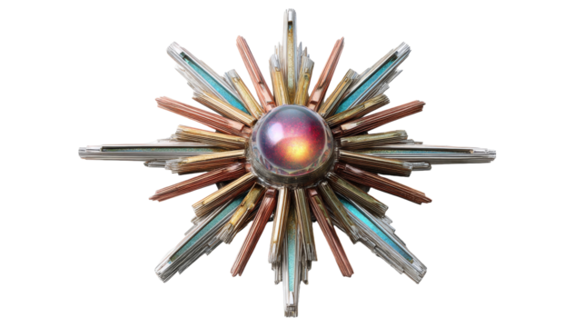 A stunning decorative sunburst with colorful accents and gems. transparent background