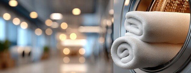 Close-up view of a modern washing machine drum displaying sleek design and functional features in a contemporary laundry room setting