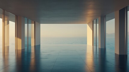Fototapeta premium Modern Minimalist Ocean View Room Interior Design