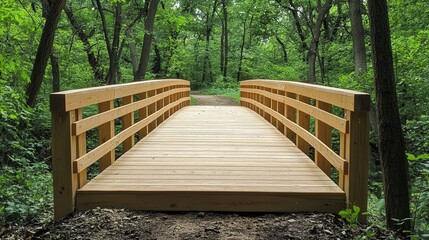 Wooden Footbridge in Lush Green Forest