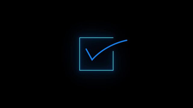 neon Isolated tick mark icon animation on background. 4k 