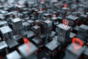 Fototapeta premium Malware prevention ransomware infrastructure. Endpoint vulnerability. Trojan detection. Spyware detection. Zero-day detection. Image of a digital fortress with anti-spyware features.