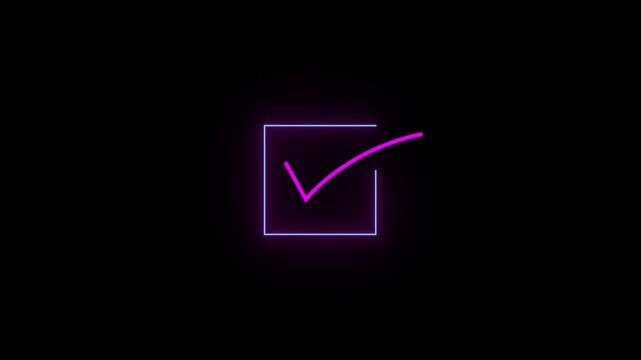 Neon Isolated tick mark icon animation on background. 
4k