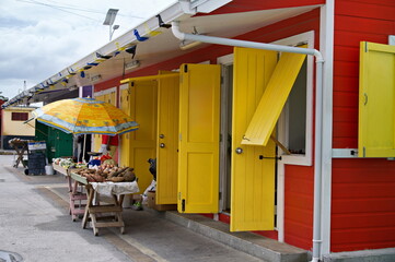 Colorful fruit and vegetable stalls in Bridgetown