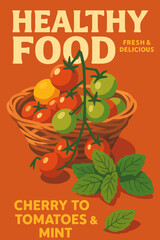 Cherry Tomatoes and Mint in Woven Basket for Healthy Eating