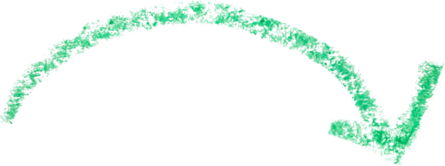 hand drawn arrow with green color crayon on white background