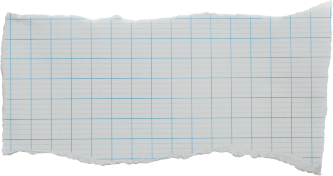 piece of lined graph paper tear isolated on white background