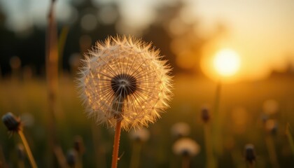 Golden Hour Dandelion Sunset Meadow Bloom Photography