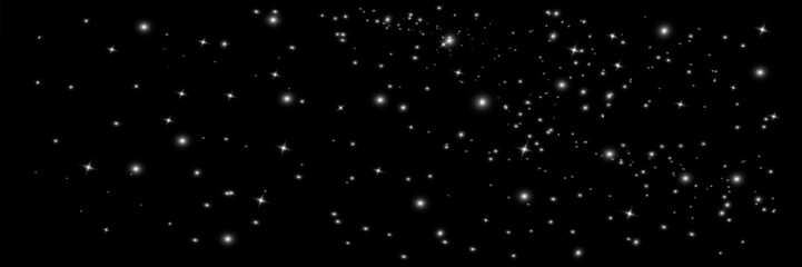 Space Stars on dark background. Glowing starry night sky. Realistic vector illustration. Eps 10