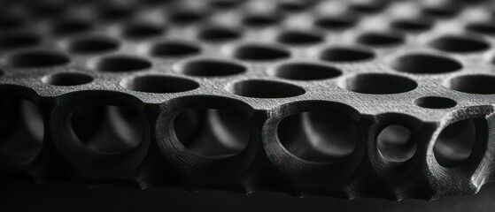 Perforated sheet with regularly spaced holes presents intricate geometric pattern offering textural contrast and visually engaging structure.