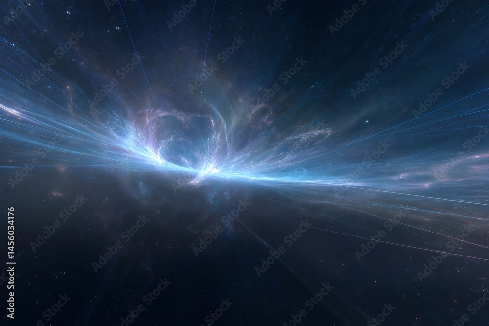Wall mural wormhole or black hole distorting spacetime while stretching the starscape, creating a mesmerizing v