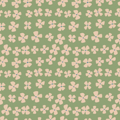 Minimalist Floral Seamless Pattern. Cute Hand Drawn Repeat for Fabric, Wallpaper, Stationery. Summer Floral Field Texture in Green and Beige
