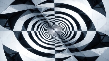 Visually striking abstract design featuring swirling patterns and geometric shapes conveying depth and movement in a monochromatic palette Generative AI