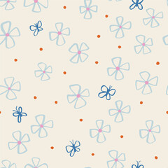 Beautiful Floral Seamless Pattern with Butterflies. Simple and Elegant Texture with Flowers in Pastel Colors
