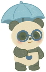 Panda with Blue Umbrella Illustration
