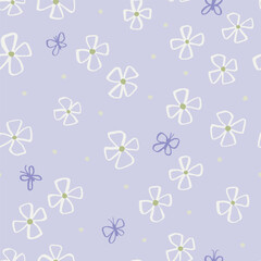 Beautiful Floral Seamless Pattern with Butterflies. Simple and Elegant Texture with Flowers in Pastel Colors
