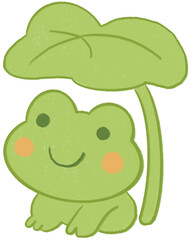 Frog with Leaf Umbrella Illustration
